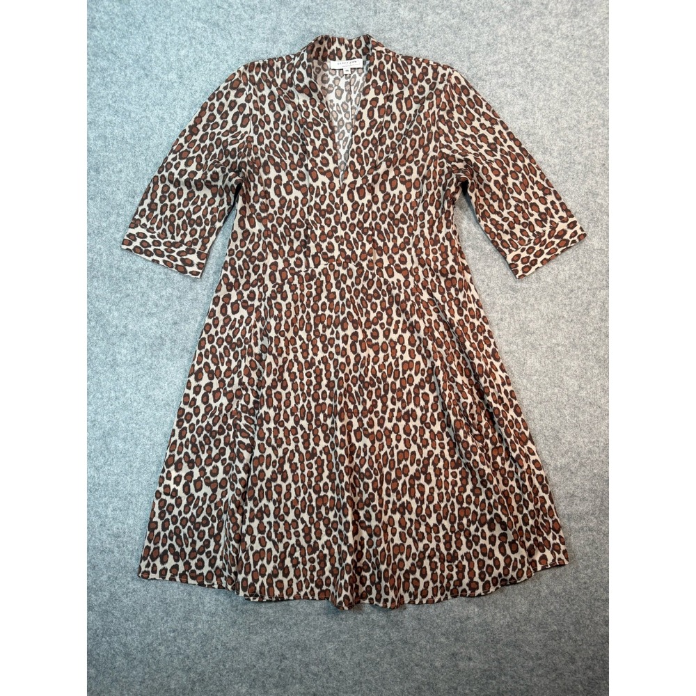 Derek Lam Collective Leopard Print V-Neck A-Line Dress Brown Size 46 Womens